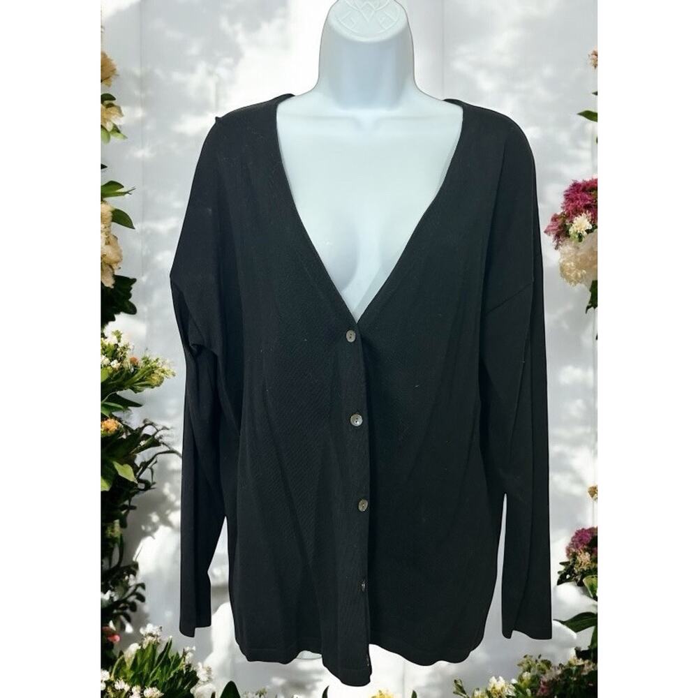 Jones New York Collection Platinum Black Silk Blend Cardigan Sweater Sz 0X Woman